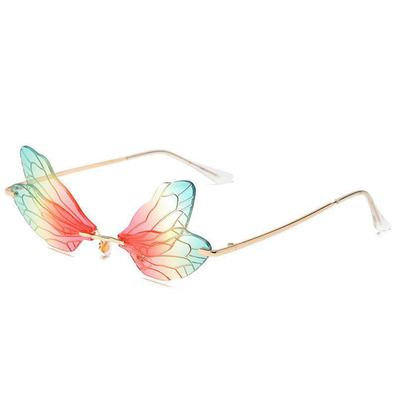 Wholesale Dragonfly Wing Shape Frameless PC Sunglasses